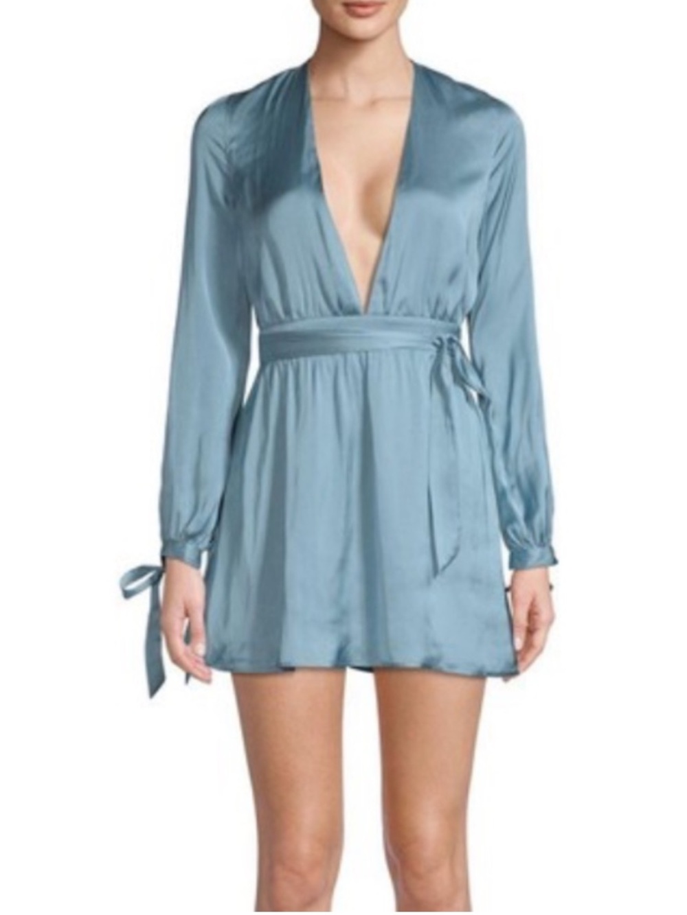 Lovers + Friends Blue Satin Long Sleeve Mini Dress